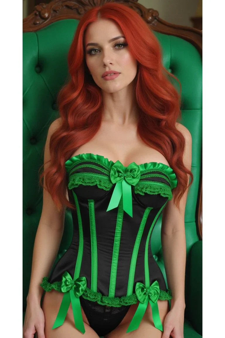 Daisy TD-421 Black/Green Satin Steel  Burlesque Corset