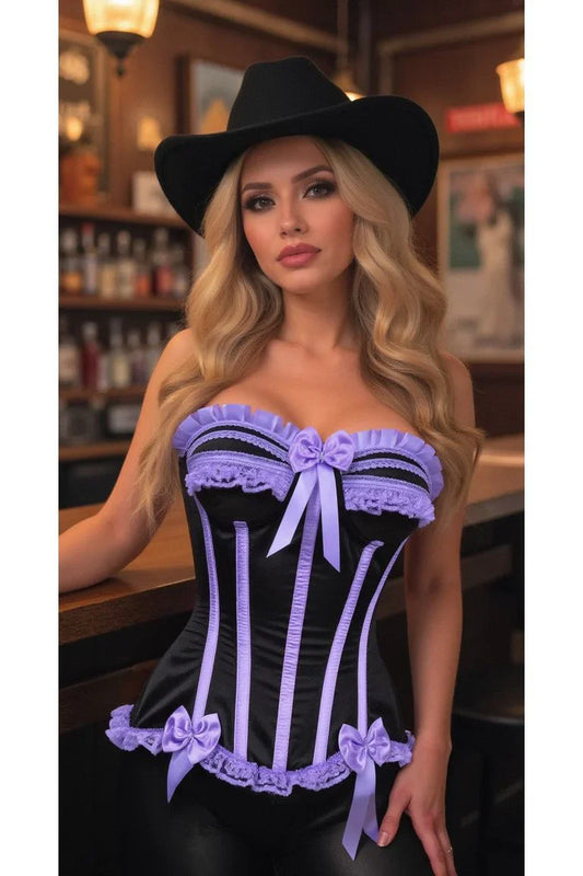 *Daisy TD-422 Black/Lavender Satin Steel Boned Burlesque Corset