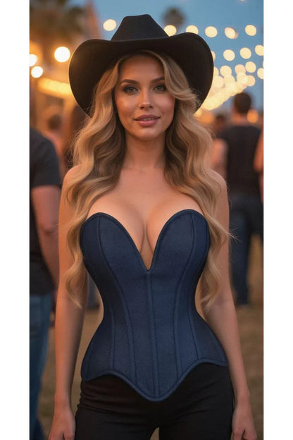 *Daisy TD-438 Blue Denim Plunge Neckline Overbust Corset