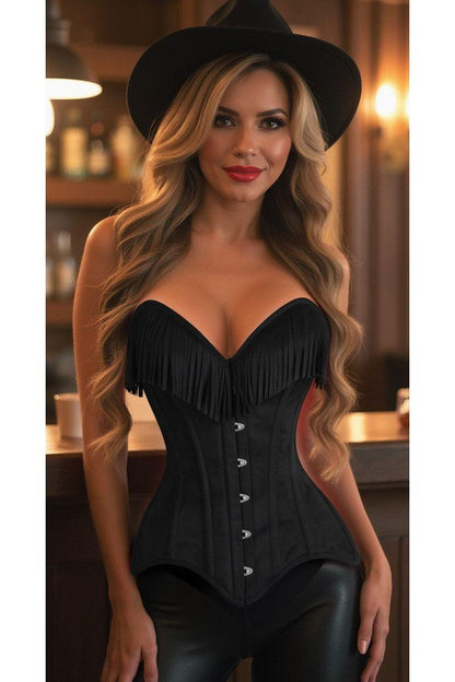 Daisy Corset Black Suede Steel Boned Overbust Corset w/Fringe