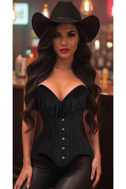 Daisy Corset Black Suede Steel Boned Overbust Corset w/Fringe