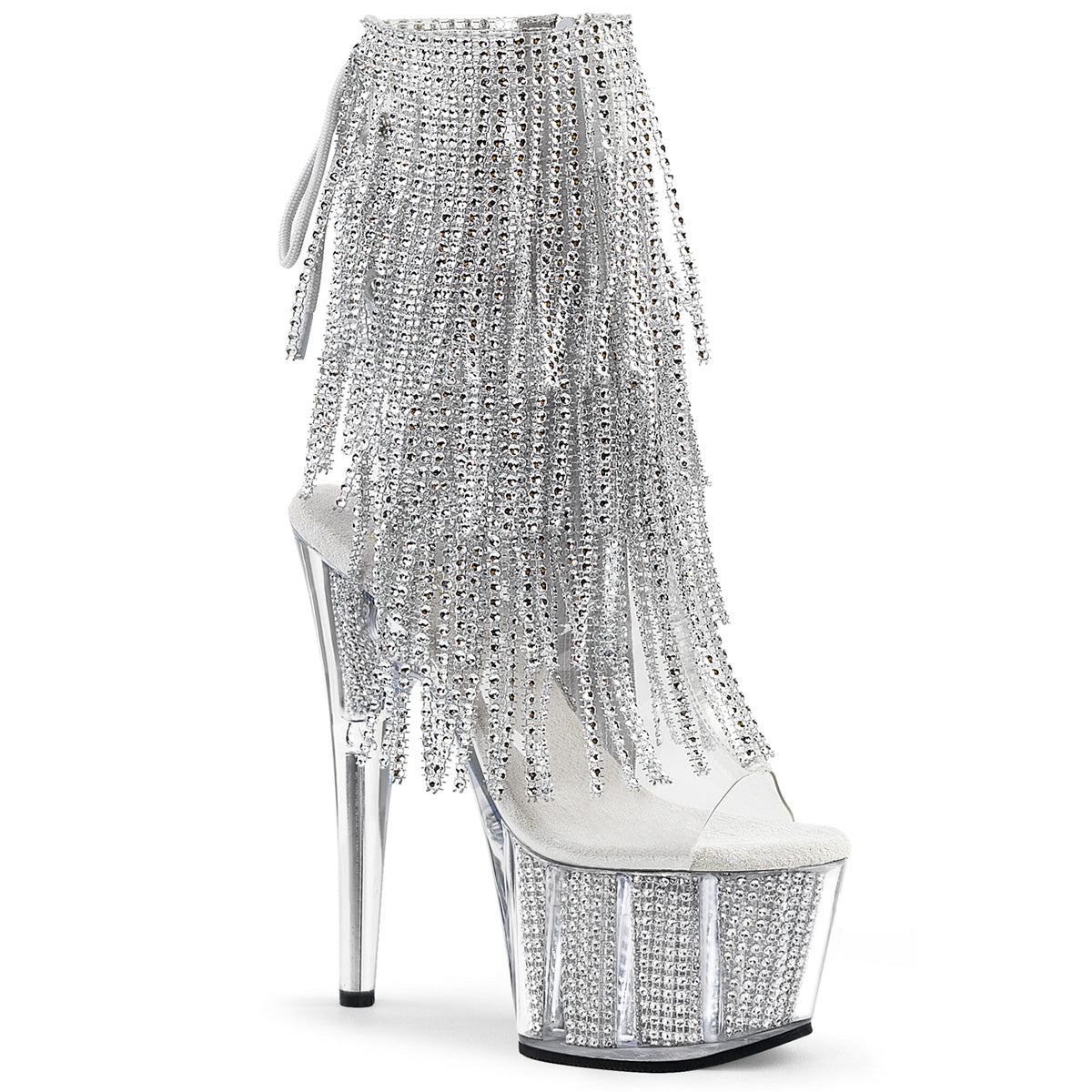 Pleaser Adore-1017SRS Lace-Up Back Fringe Ankle Boot