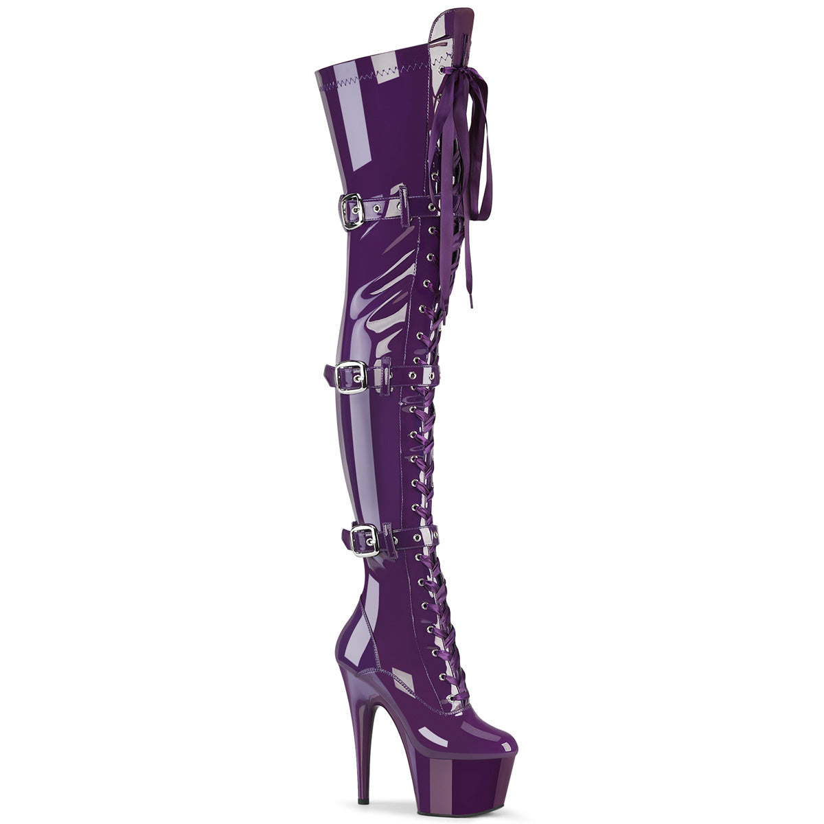 Pleaser Stripper Boots Adore-3028 Triple Buckle Thigh High Boot