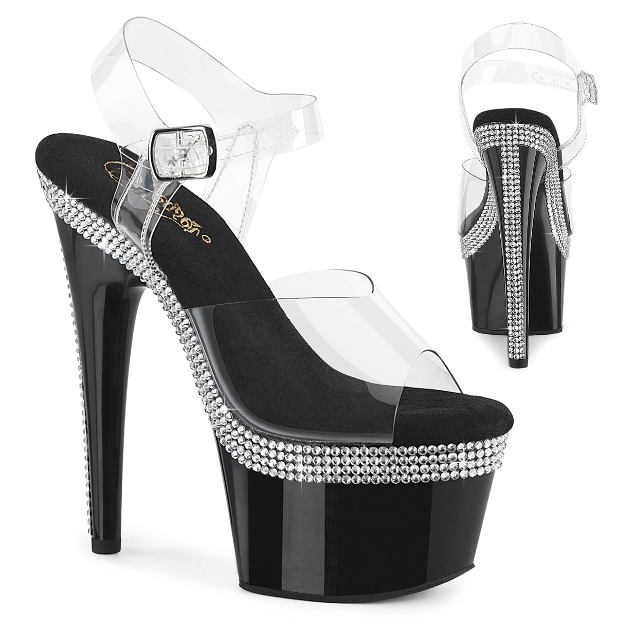 Pleaser Adore-708MLS Ankle Strap Sandal W/Rows Of Rhinestones
