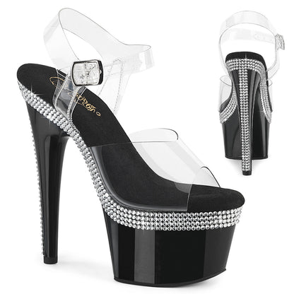 Pleaser Adore-708MLS Ankle Strap Sandal W/Rows Of Rhinestones