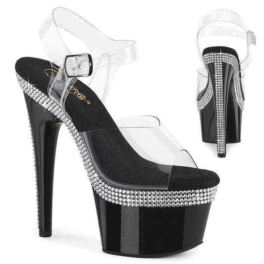 Pleaser Adore-708MLS Ankle Strap Sandal W/Rows Of Rhinestones