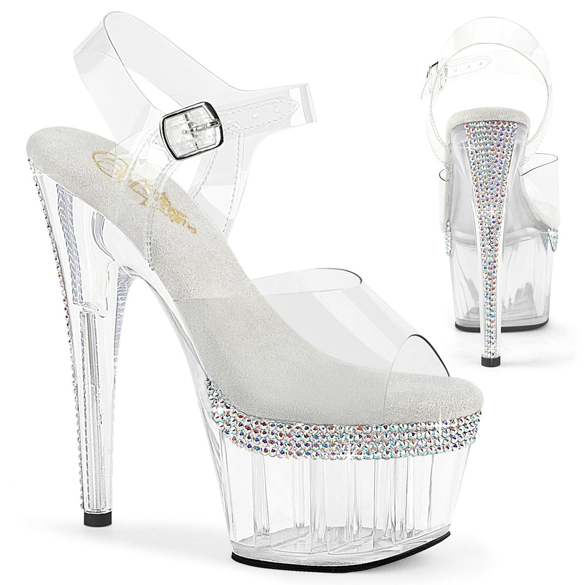 Pleaser Adore-708PHRS Ankle Strap Sandal W/AB Rhinestones