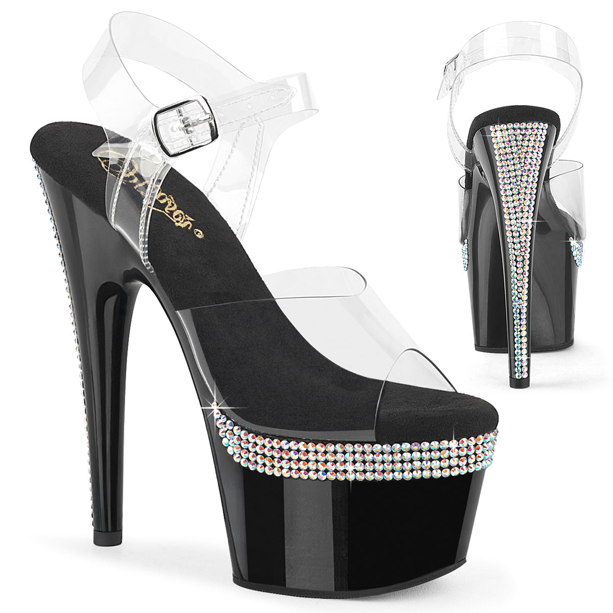 Pleaser Adore-708PHRS Ankle Strap Sandal W/AB Rhinestones