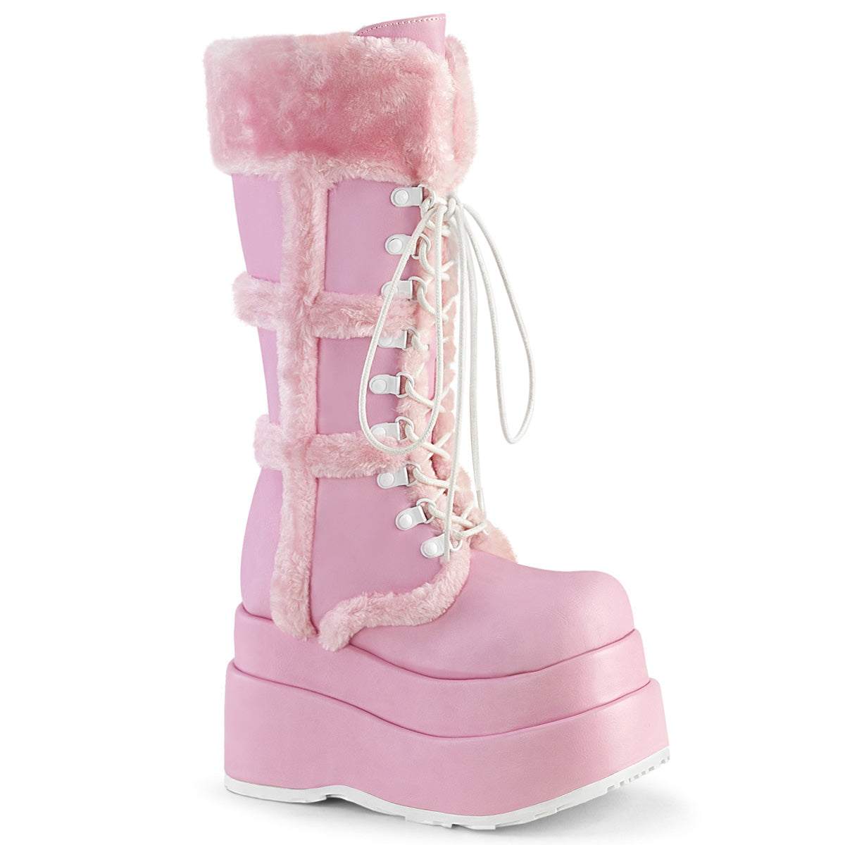 Demonia Bear-202 Platform Lace-Up Fur Trim Boot