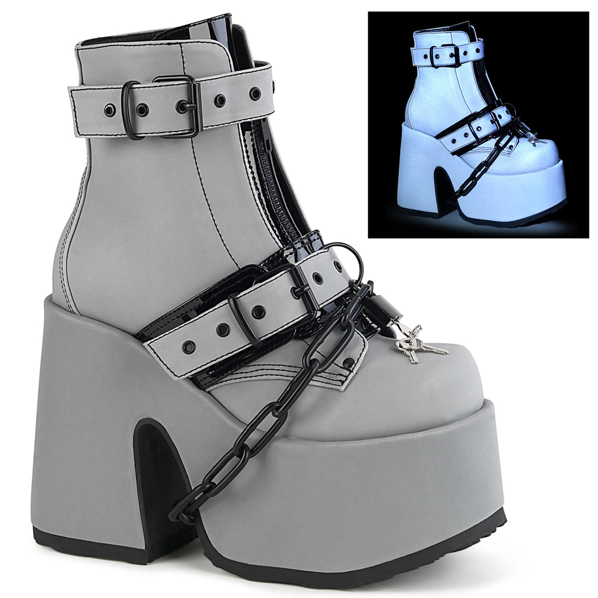 Demonia Camel-205 Chunky Heel Platform Ankle Boot