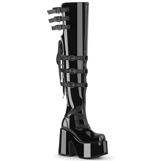 Demonia Camel-308 Back Ribbon Lace-Up Thigh-High Boot