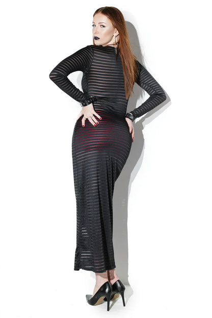 Coquette D9346 Striped Stretch Knit Long Sleeve Gown.