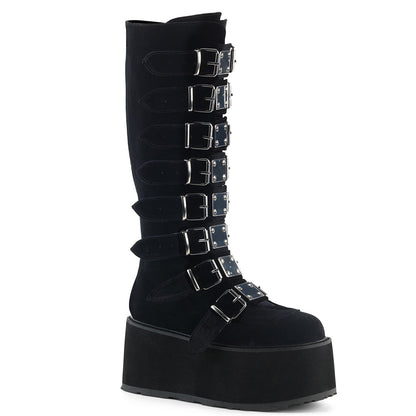 Demonia Damned-318 Buckle Strap Knee High Boots