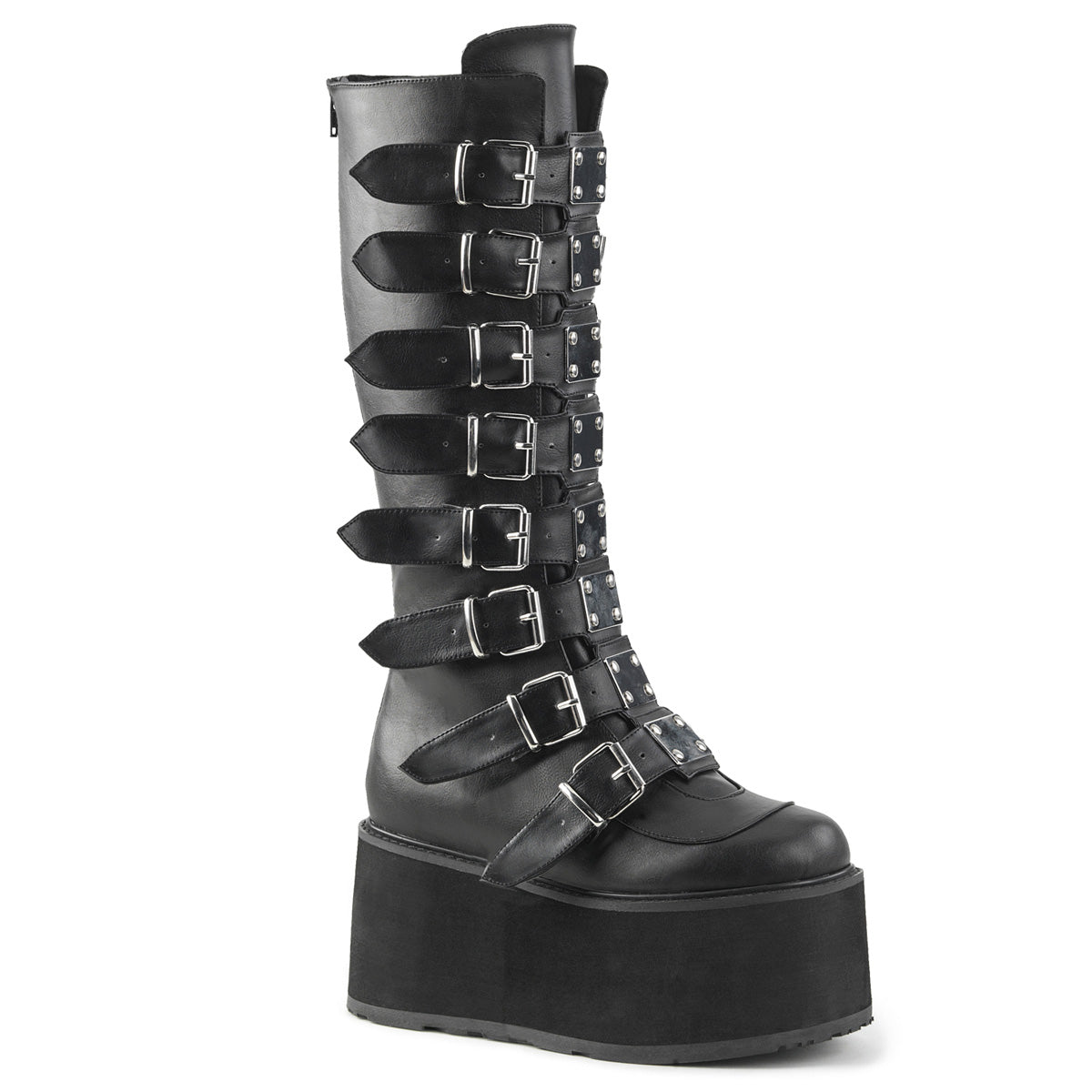 Demonia Damned-318 Buckle Strap Knee High Boots