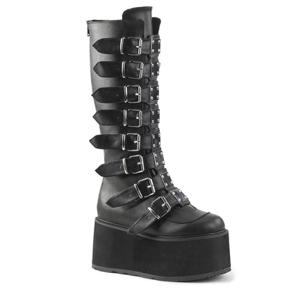 Demonia Damned-318 Buckle Strap Knee High Boots