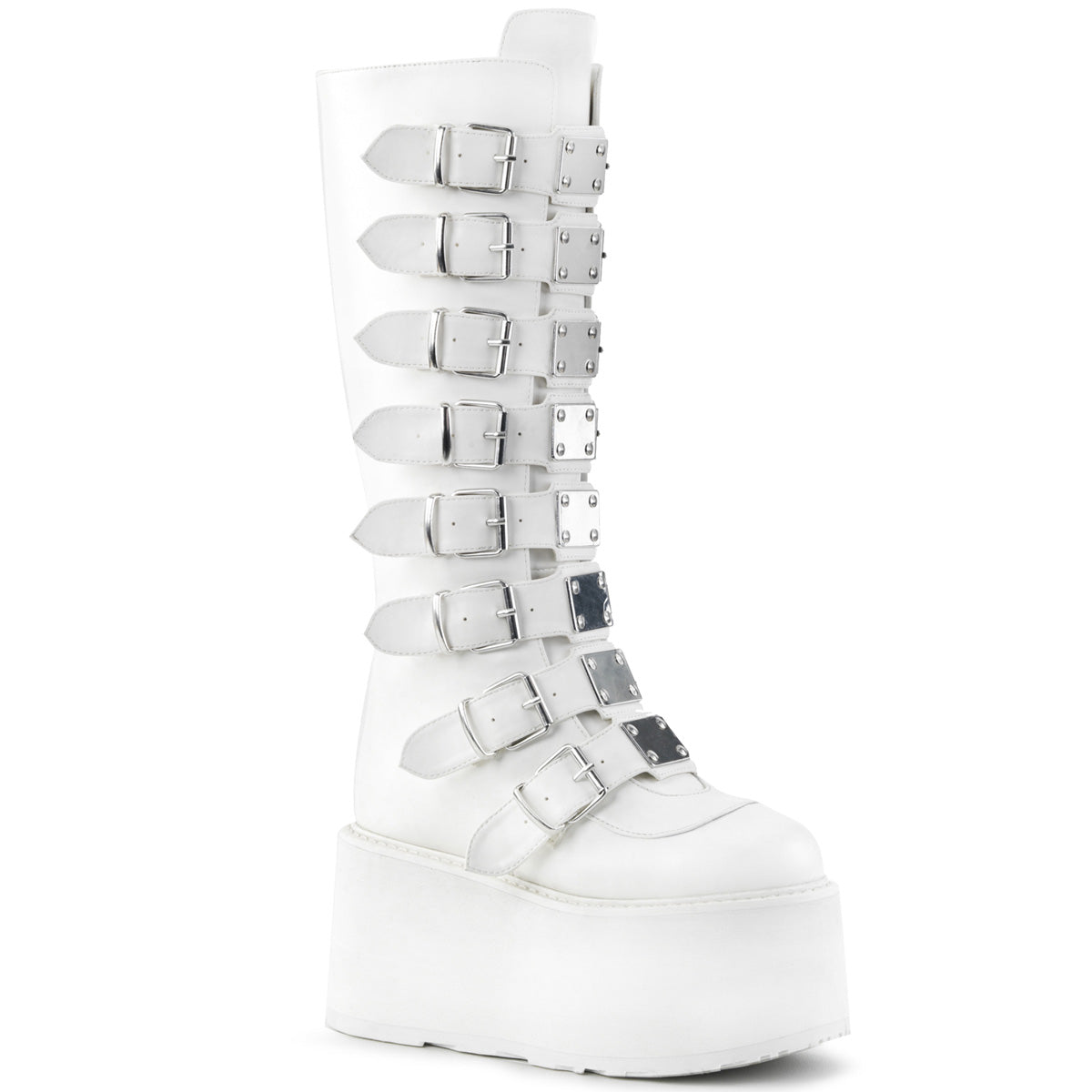 Demonia Damned-318 Buckle Strap Knee High Boots