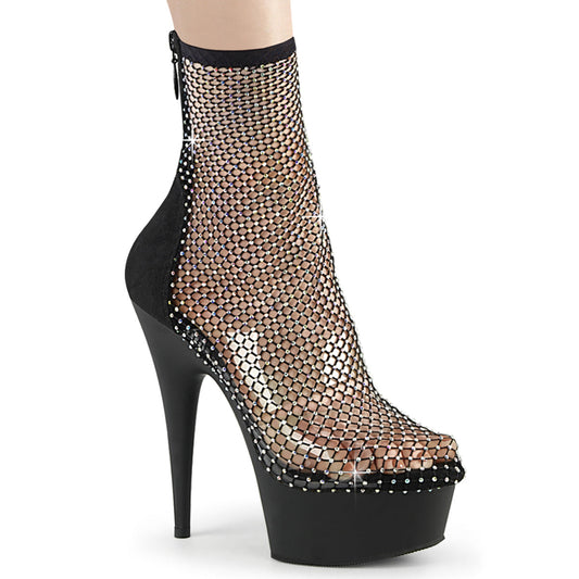 Pleaser Delight-1009 Ankle Boot W/Stretchable Rhinestone Mesh Fabric