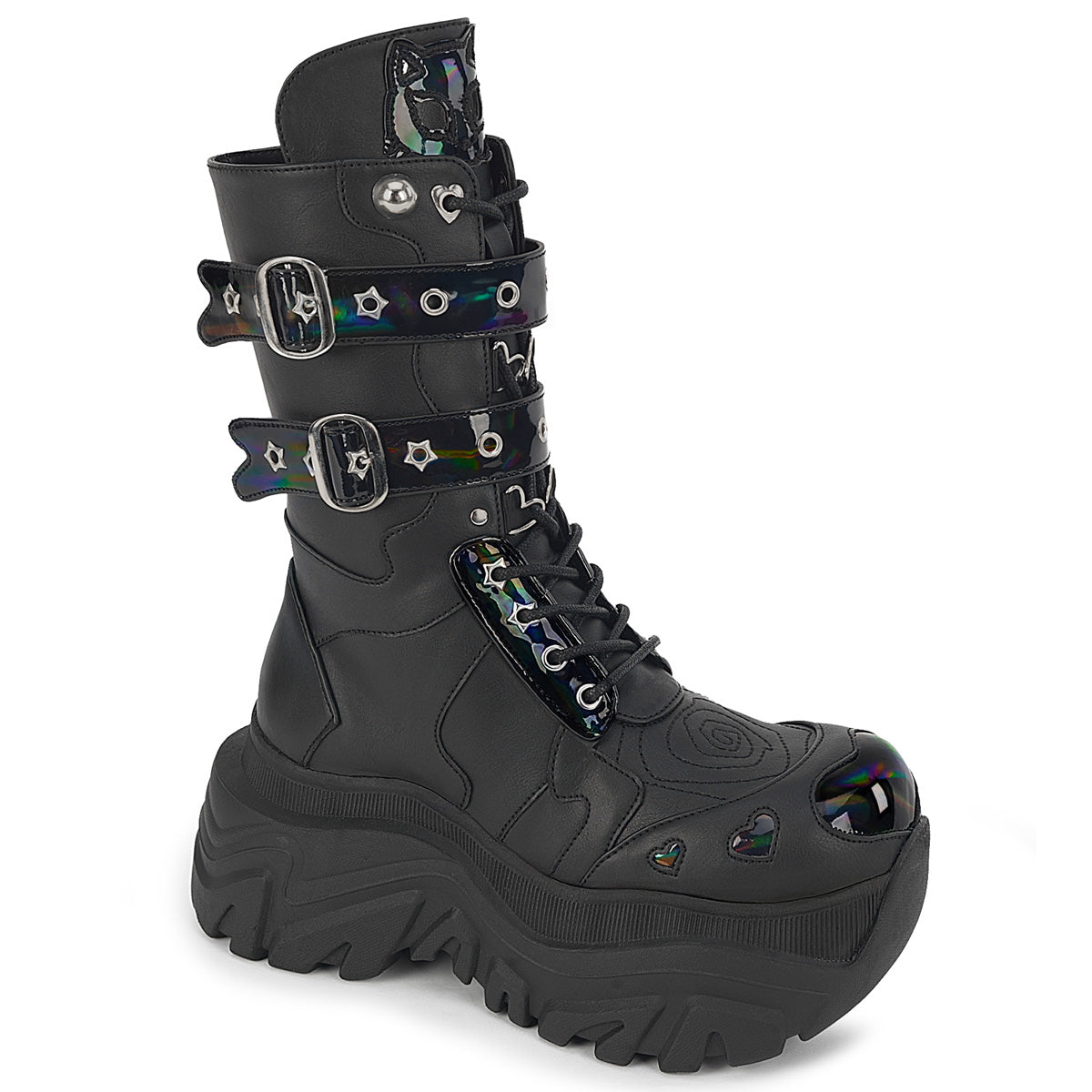 Demonia Echo-152 Flared Platform Lace-Up Front Mid-Calf Boot