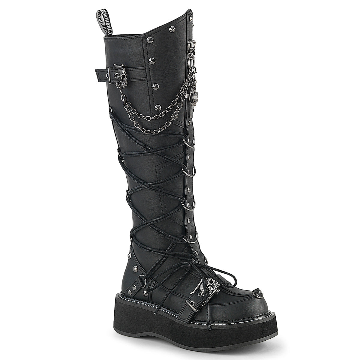 Demonia Emily-221 Knee High Boot W/Skull Buckle Strap