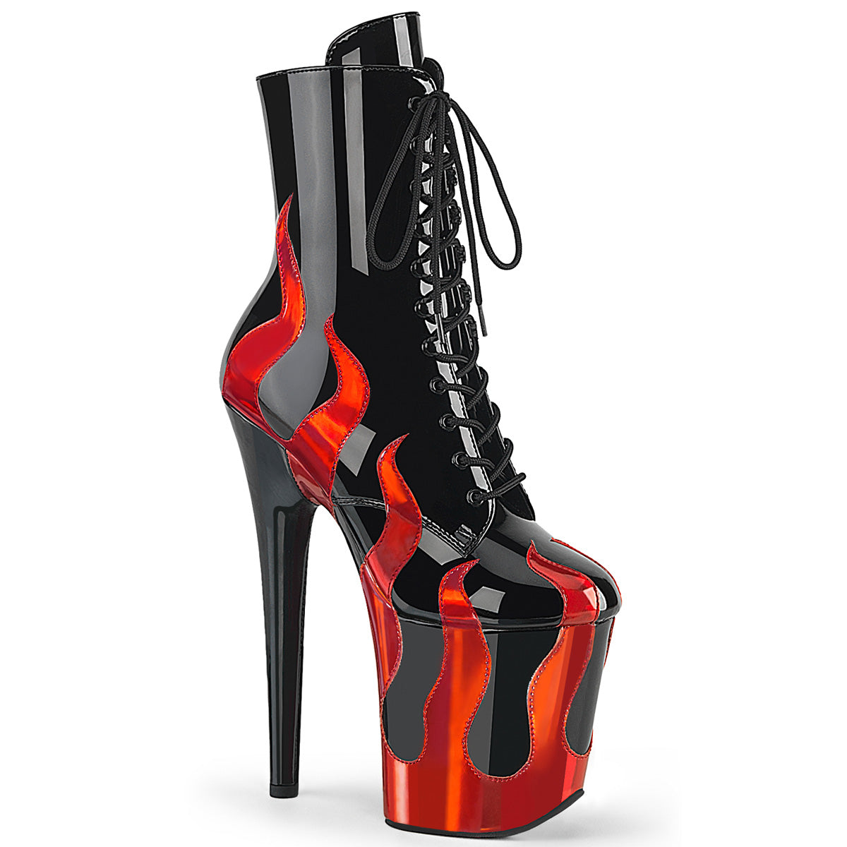 Pleaser Flamingo-1020FLM Ankle Boot With Red Flame Design