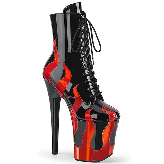 Pleaser Flamingo-1020FLM Ankle Boot With Red Flame Design