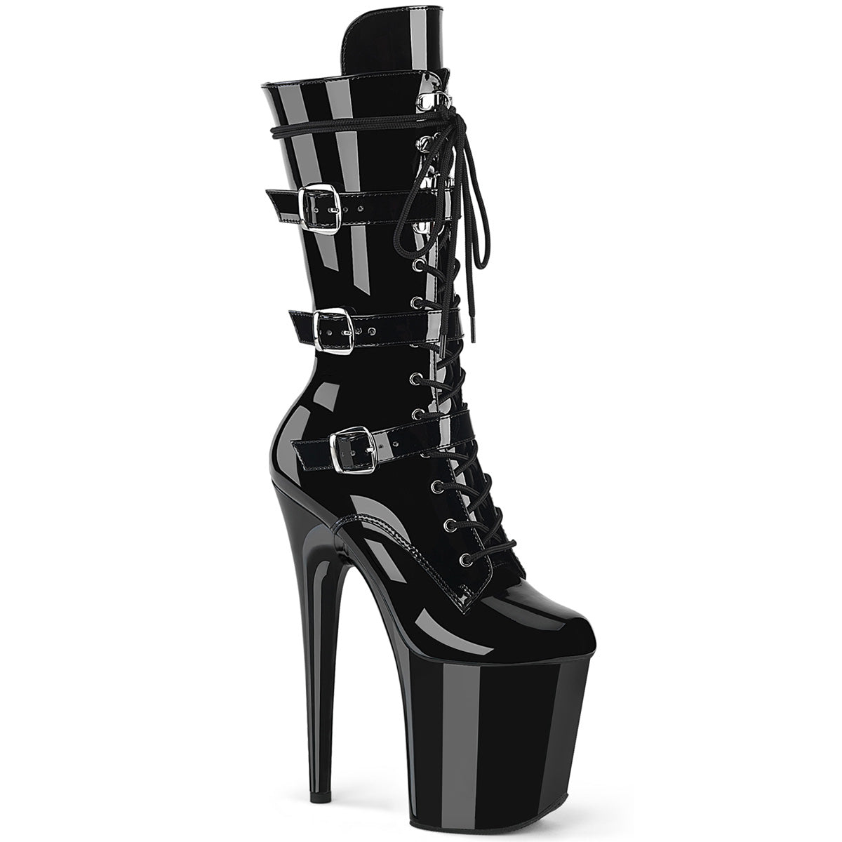 Pleaser Flamingo-1053 Lace-Up Front Mid Calf Boot