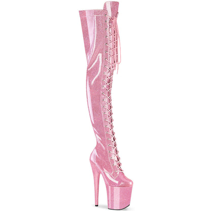 Pleaser Flamingo-3020GP Lace-Up Front Glittery Thigh High Boot