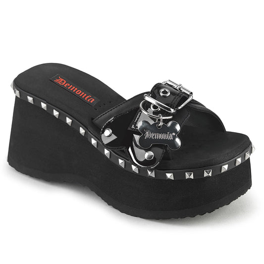 Demonia Funn-28 Platform Bone Shaped Belted Slide Sandal