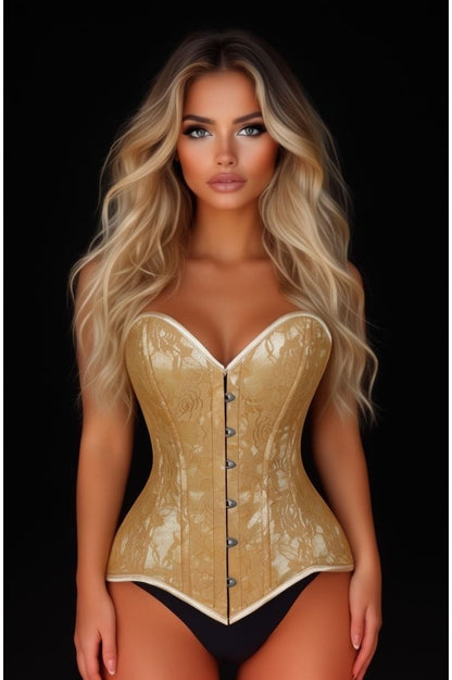 Lavish Beige Lace Overbust Corset Sweetheart Neckline Busk Closure - Daisy Corsets
