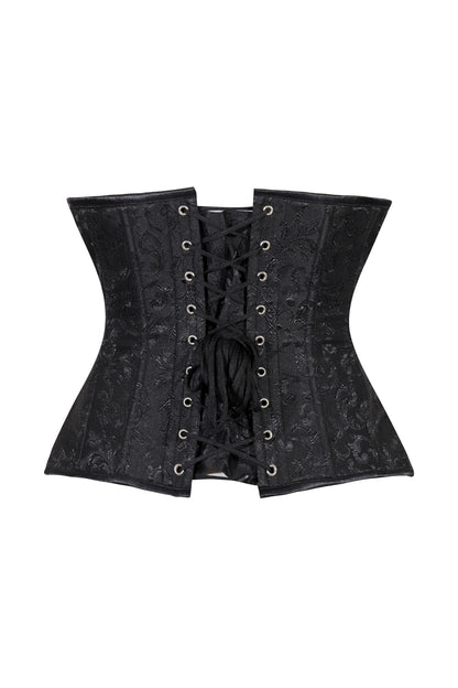 Lavish Black Brocade Waist Cincher Under Bust Corset w/Front Busk Closure - Daisy Corsets