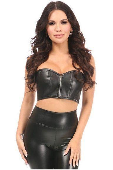 Lavish Black Faux Leather Short Bustier Top - Daisy Corsets