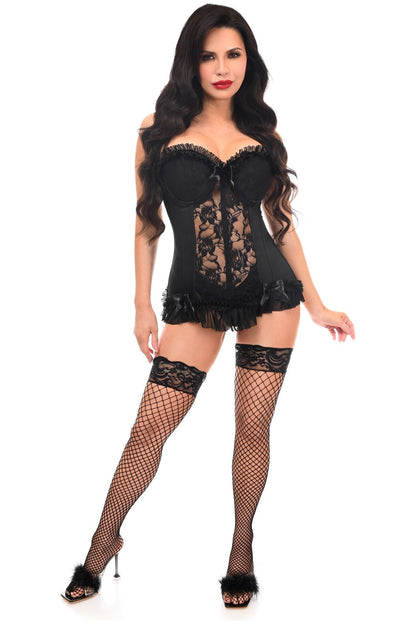 Lavish Black Lycra & Lace Hook & Eye Stretch Bustier Corset - Daisy Corsets