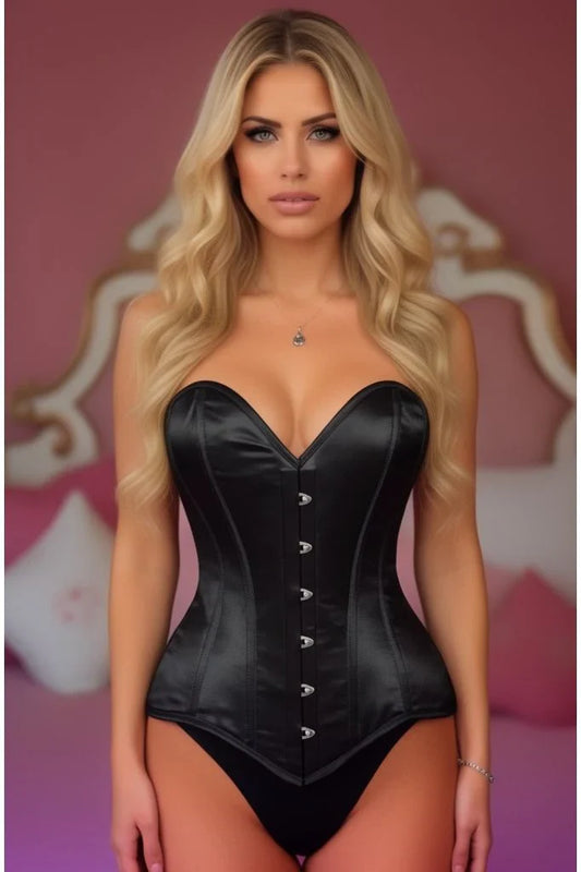 Daisy Black Satin Overbust Corset Sweetheart Neckline Busk Closure