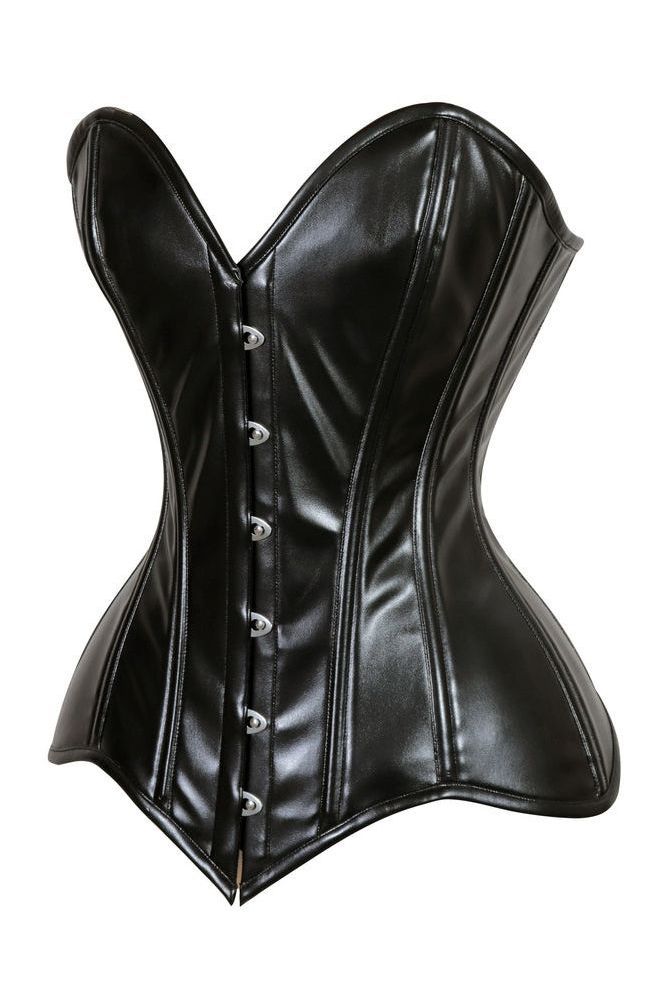 Daisy Black Wet Look Faux Leather Overbust Corset Sweetheart Neckline Busk Closure