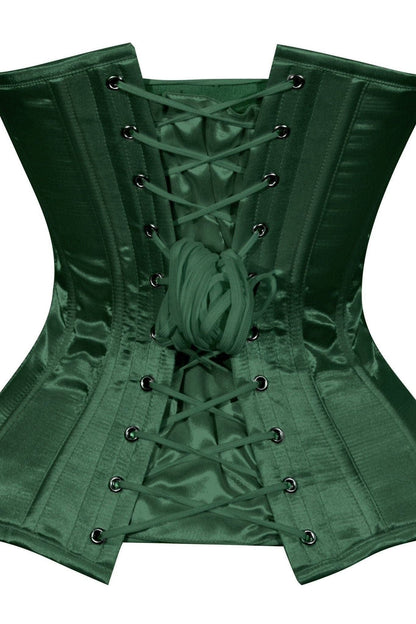 Daisy Dark Green Satin Overbust Corset Sweetheart Neckline Busk Closure