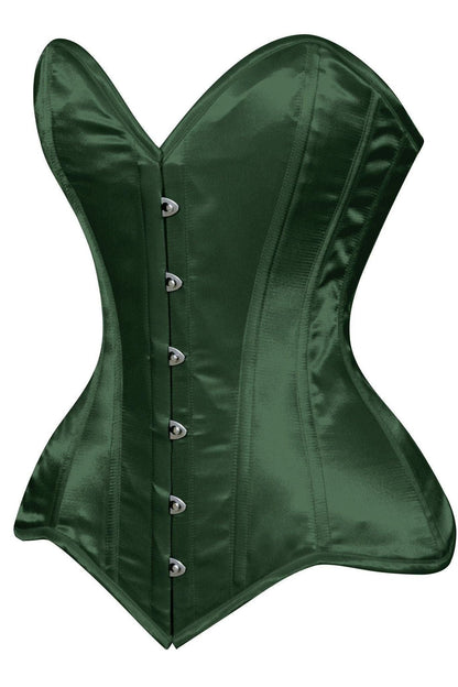 Daisy Dark Green Satin Overbust Corset Sweetheart Neckline Busk Closure