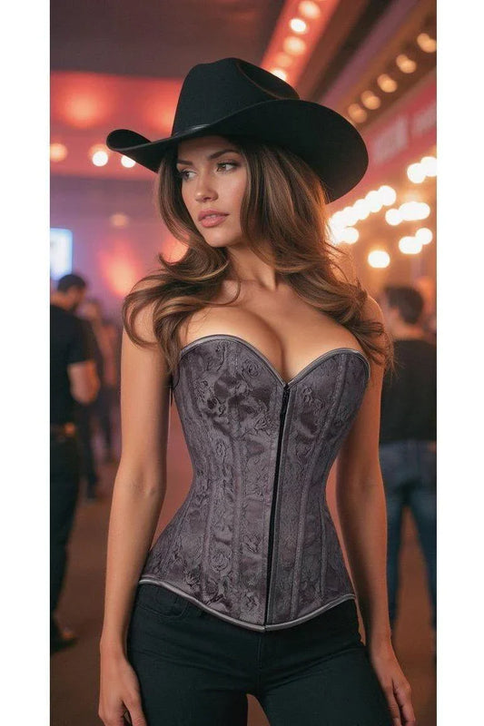 *Daisy Dark Grey Lace Overbust Corset w/Zipper LV-140