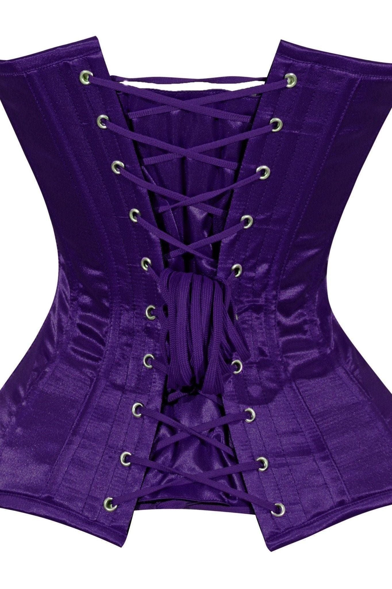 Daisy Dark Purple Satin Overbust Corset Sweetheart Neckline Busk Closure