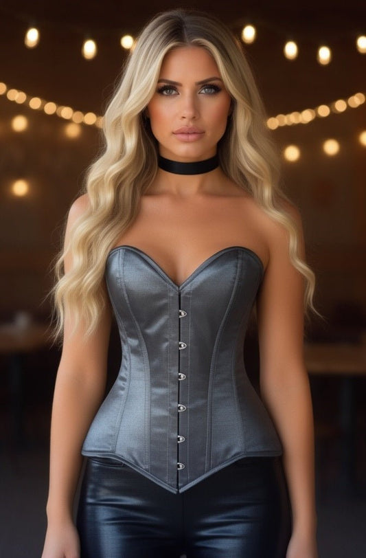 Daisy Dark Silver Overbust Corset Sweetheart Neckline Busk Closure