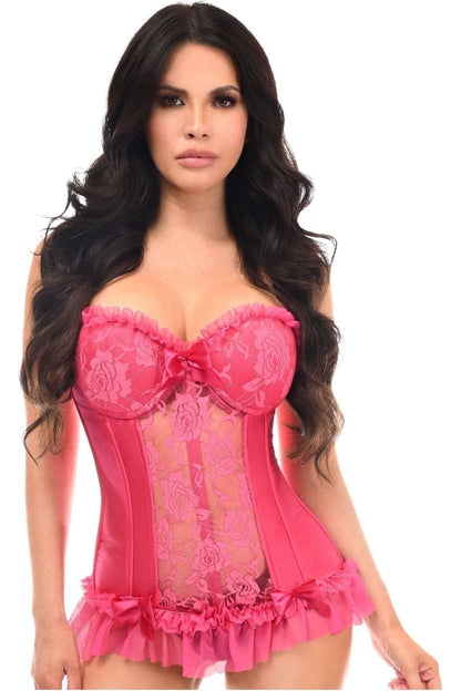 Lavish Fuchsia Lycra & Lace Hook & Eye Stretch Bustier Corset - Daisy Corsets