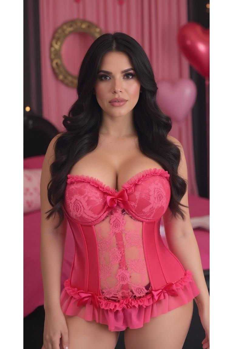 Lavish Fuchsia Lycra & Lace Hook & Eye Stretch Bustier Corset - Daisy Corsets