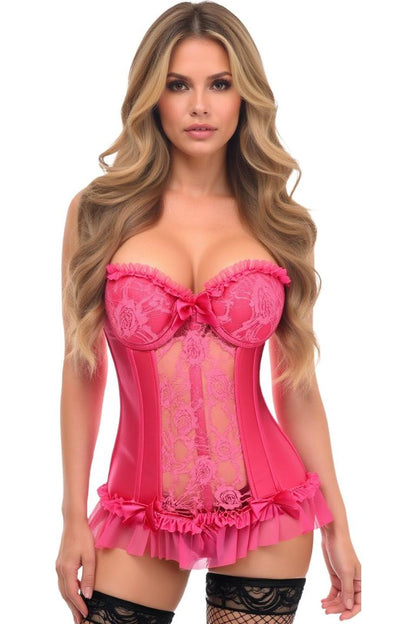 Lavish Fuchsia Lycra & Lace Hook & Eye Stretch Bustier Corset - Daisy Corsets