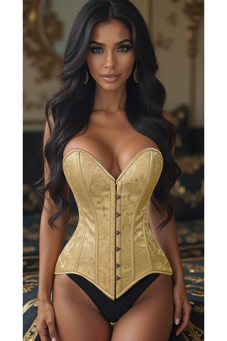 Daisy Corset Gold Brocade Overbust Corset W/Busk Closure