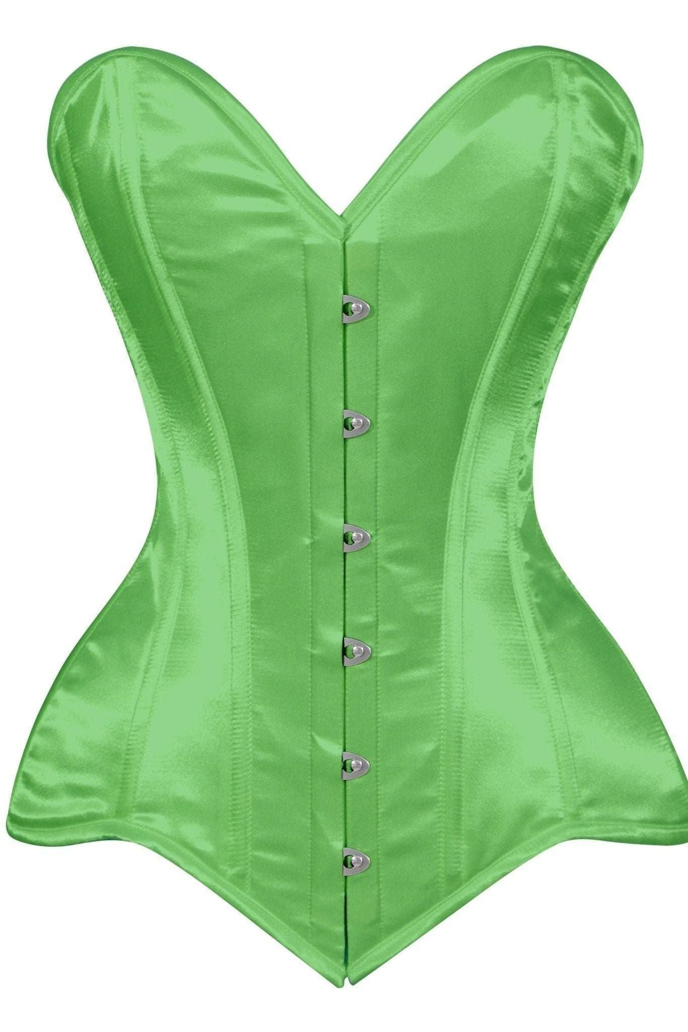 Daisy Green Satin Overbust Corset Sweetheart Neckline Busk Closure
