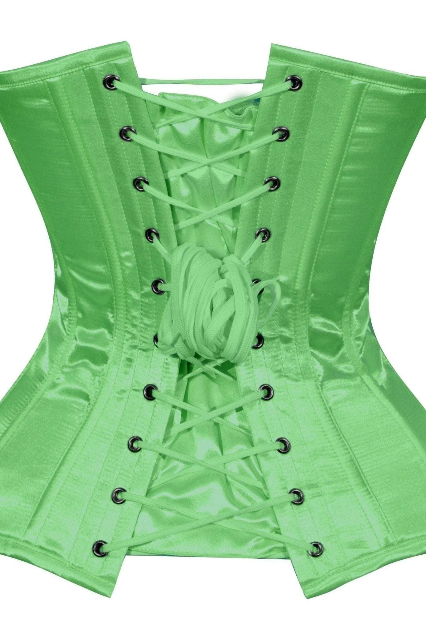 Daisy Green Satin Overbust Corset Sweetheart Neckline Busk Closure
