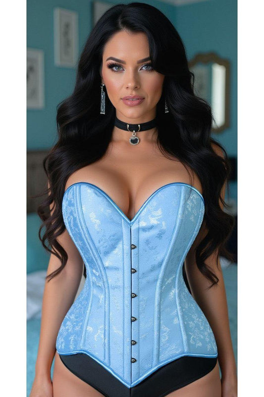 Daisy Corset Lt Blue Brocade Overbust Corset W/Busk Closure