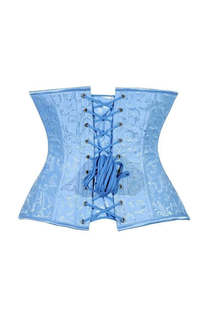 Lavish Lt Blue Brocade Waist Cincher Under Bust Corset w/Front Busk Closure - Daisy Corsets