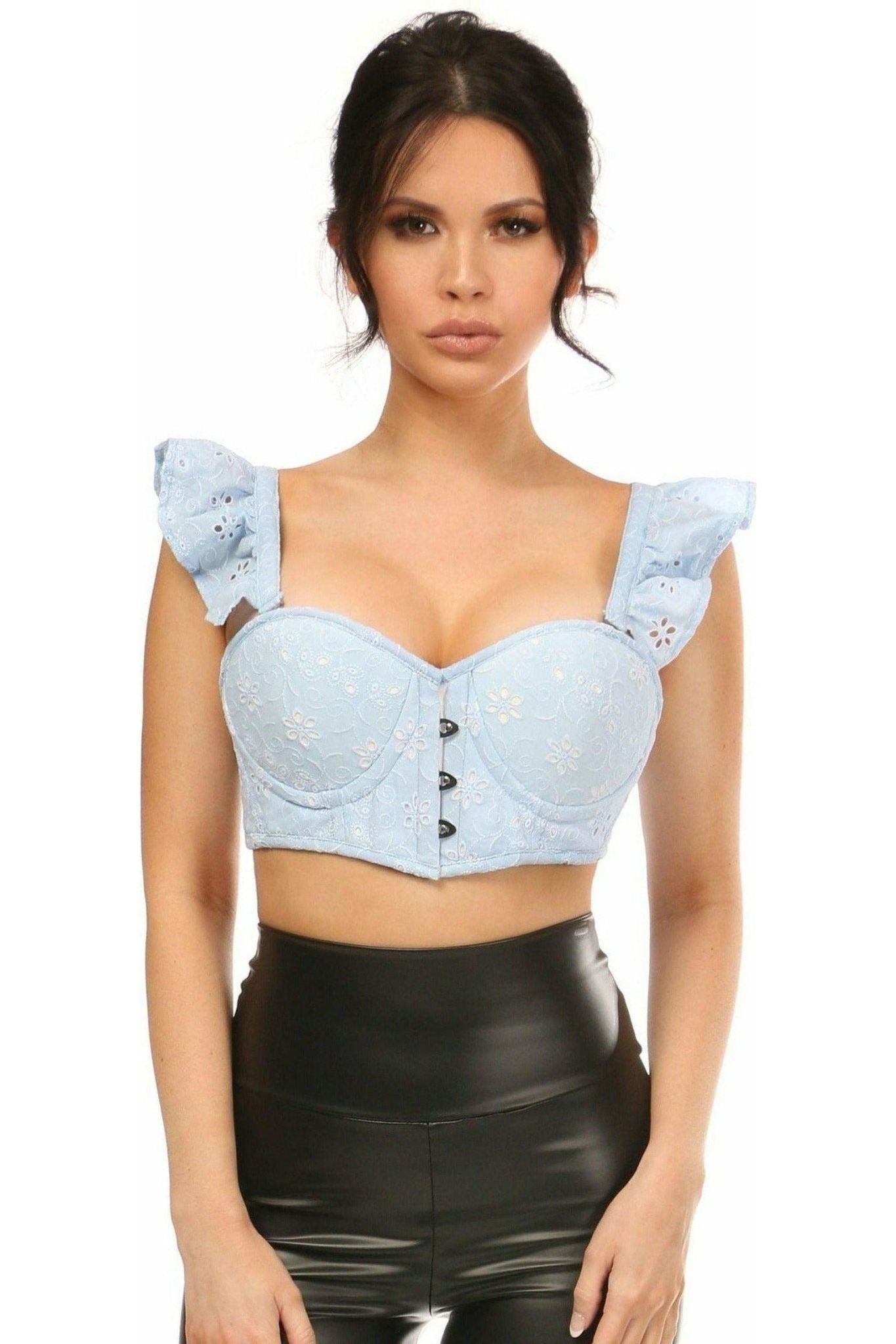 Lavish Lt Blue Eyelet Underwire Bustier Top w/Removable Ruffle Sleeves - Daisy Corsets