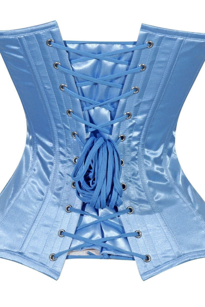 Daisy Lt Blue Satin Overbust Corset Sweetheart Neckline Busk Closure