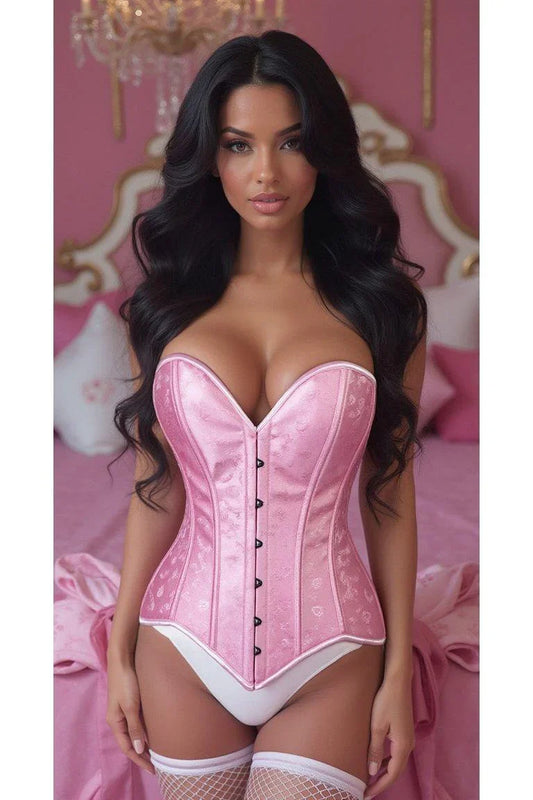 Daisy Corset Lt Pink Brocade Overbust Corset W/Busk Closure